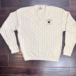 Blackhawk Hockey Sweater Mens Medium Beige Cotton Knit V Neck Gear Sports